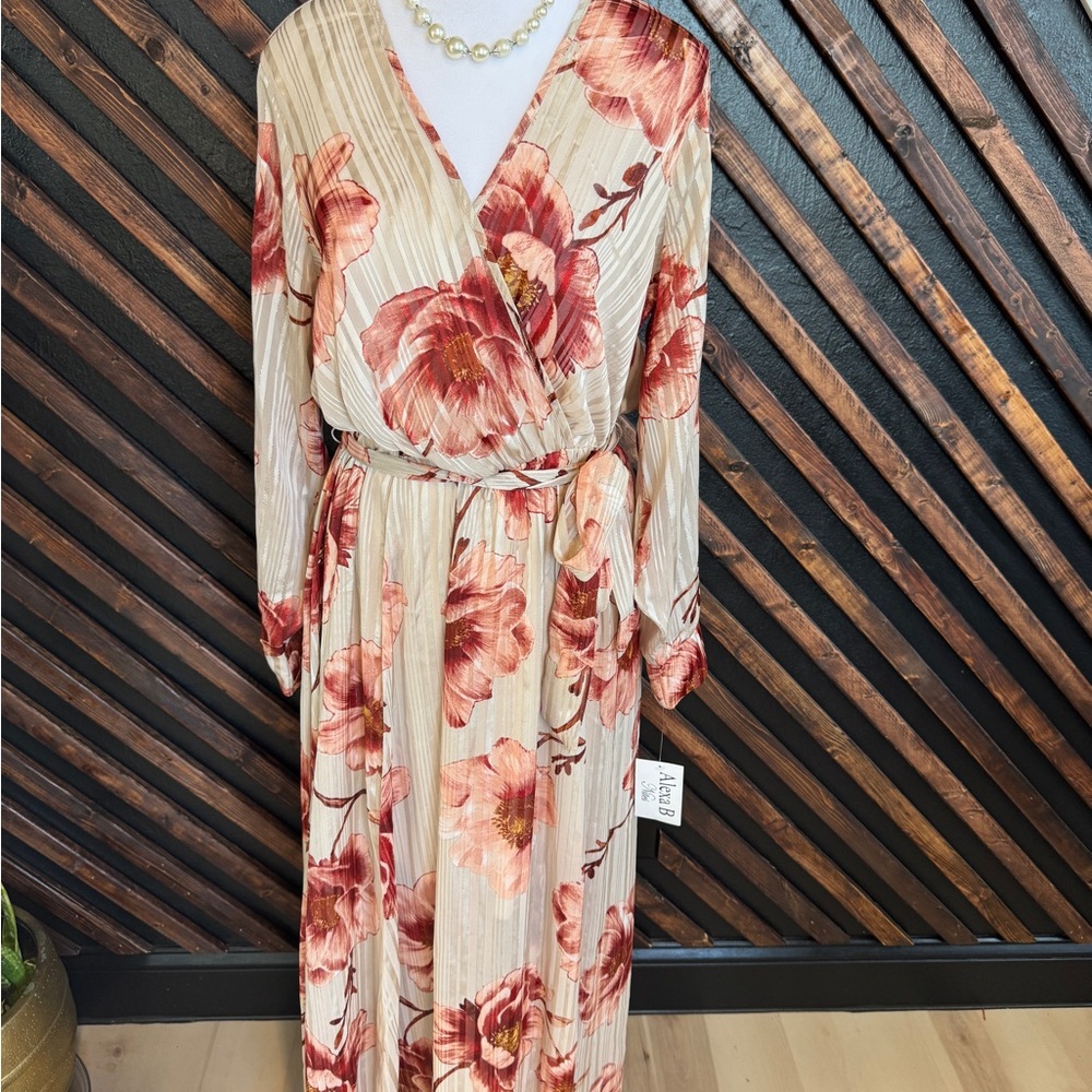 Cream Maxi Gown with Bishop Sleeves and V-neck